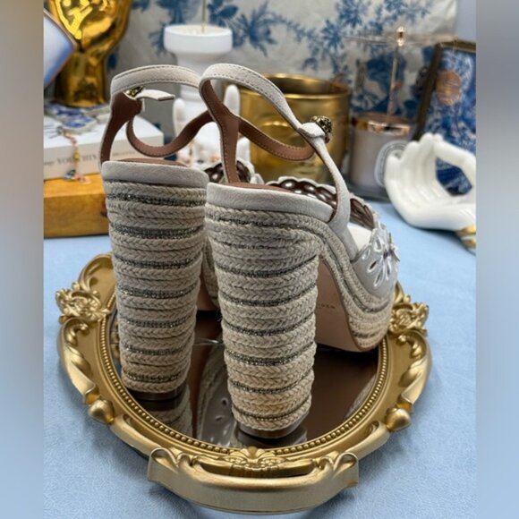 🆕 KURT GEIGER LONDON 🧿 NWOB Flower Platform Sandal, Bone Suede Sz EU 37 US 7 - Picture 11 of 16